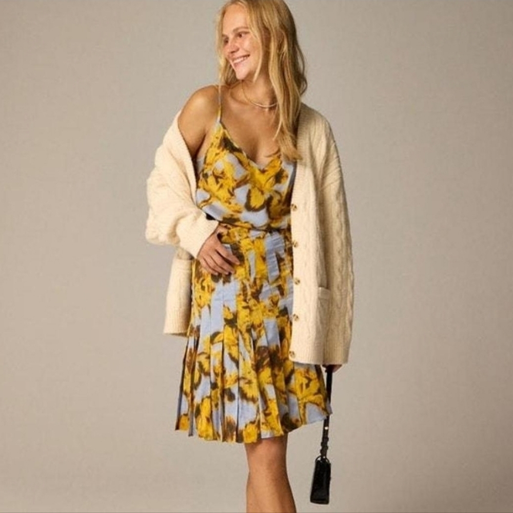 J.Crew Drapey Camisole Pleated Skirt Set Saffron Floral Size XS Preppy Academia